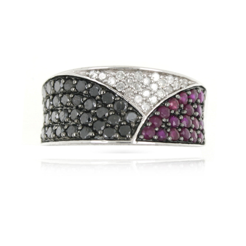 9ct White Gold Diamond & Natural Ruby Concave Dress Ring