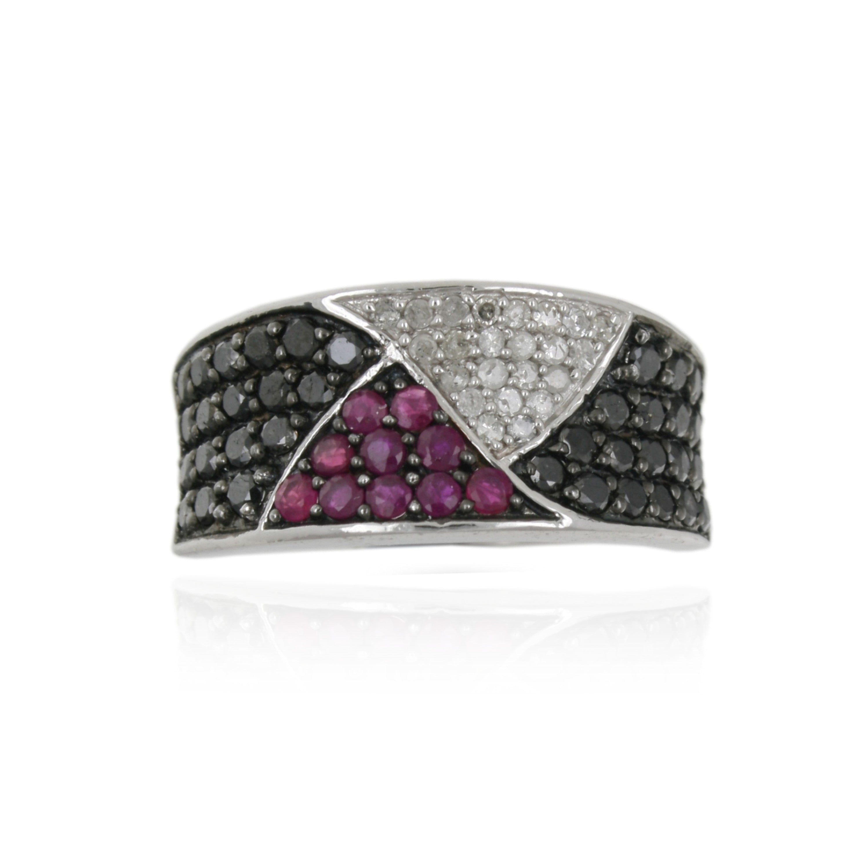 9ct White Gold Diamond & Natural Ruby Concave Ring