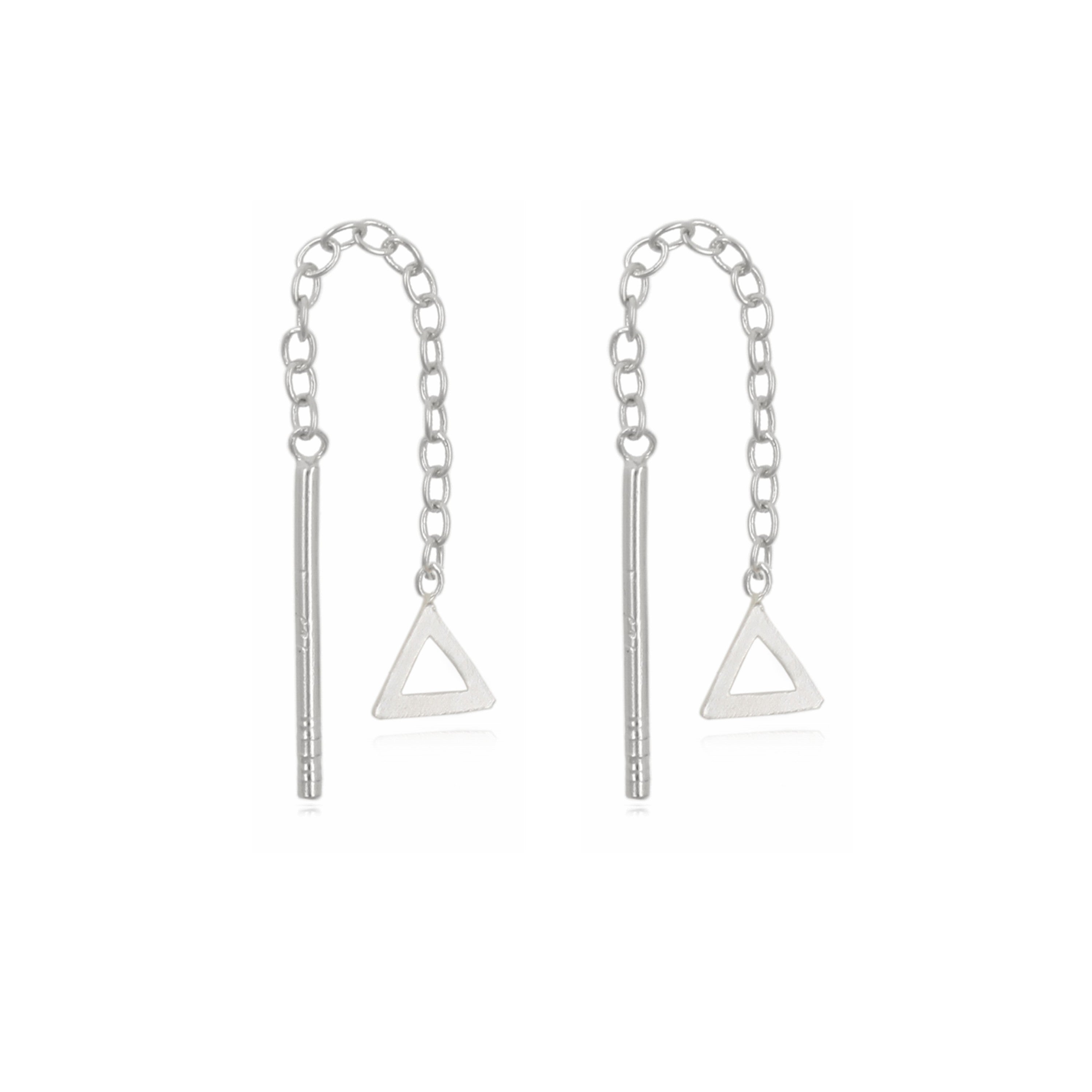 Sterling Silver Petite Triangle Thread & Stud Earring Set
