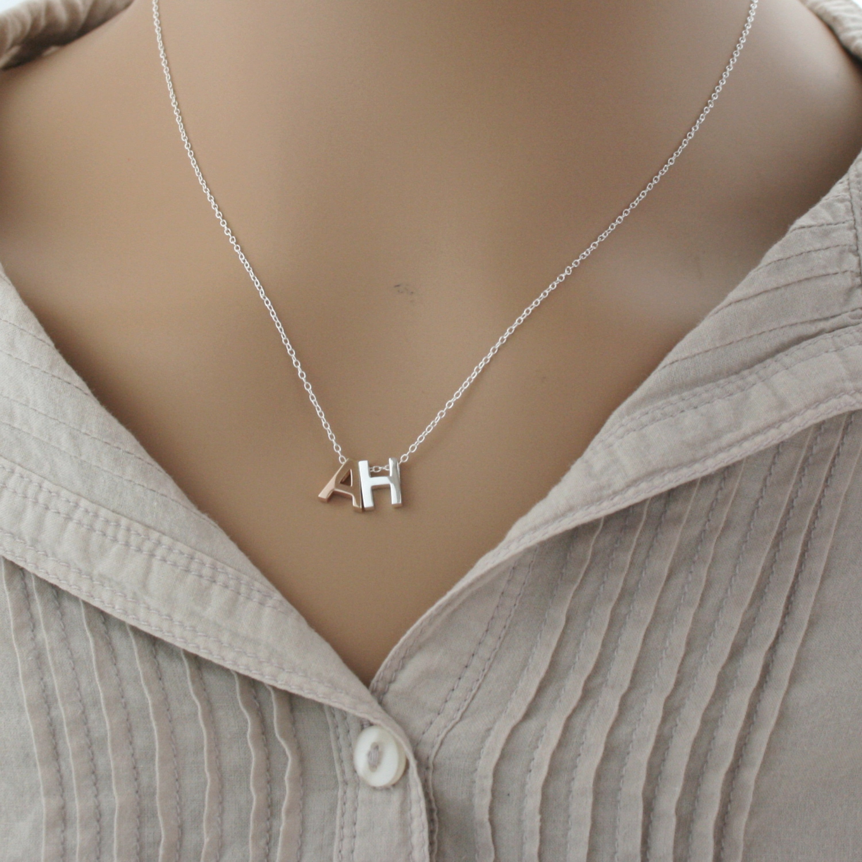 Sterling Silver Rose Gold Initial Pendant & Chain