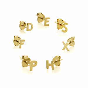 Sterling Silver Gold Plated Single Initial Stud Earring