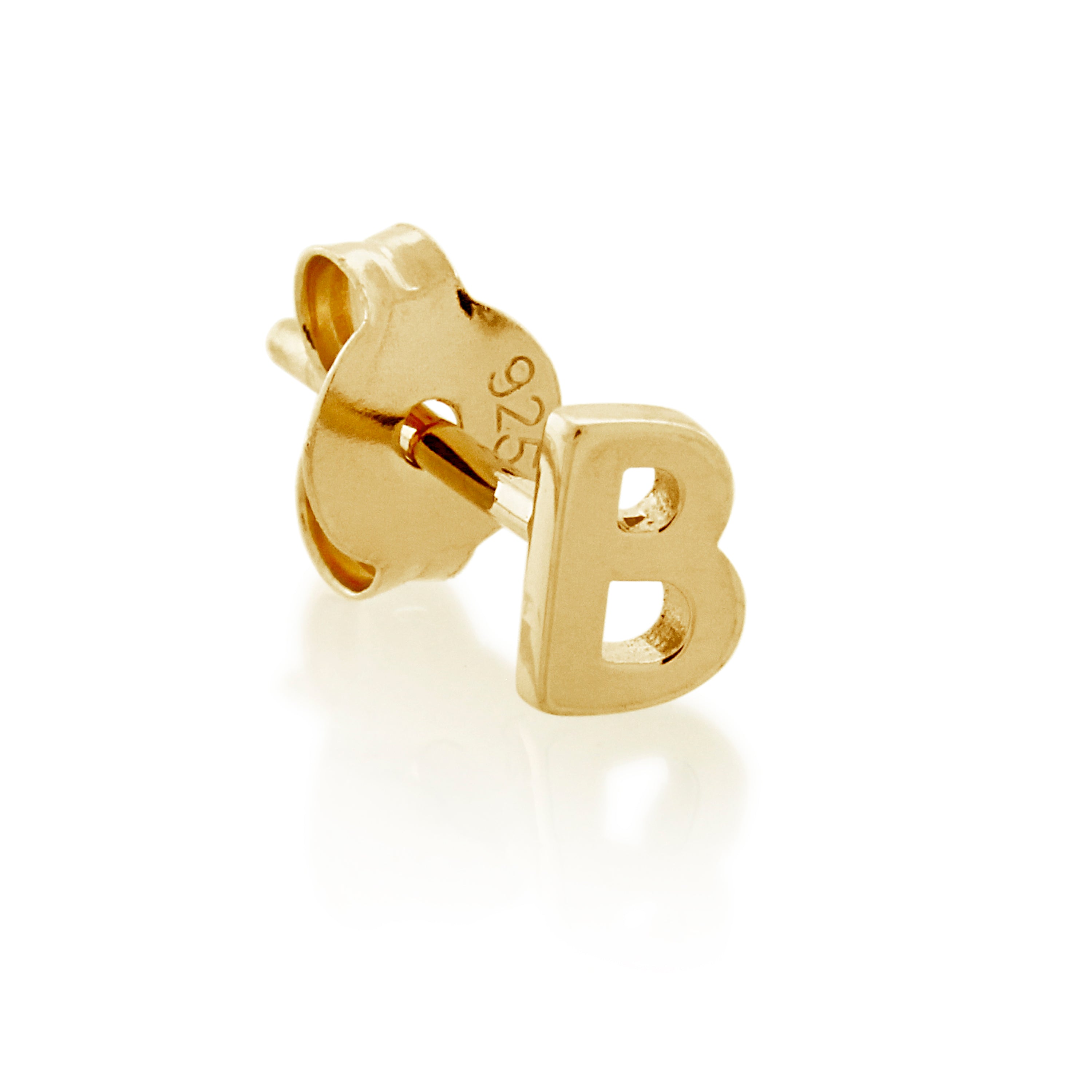 9ct Gold Petite Block Initial B Single Stud Earring
