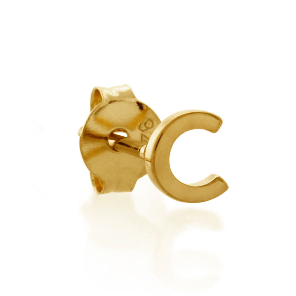 9ct Gold Petite Block Initial C Single Stud Earring