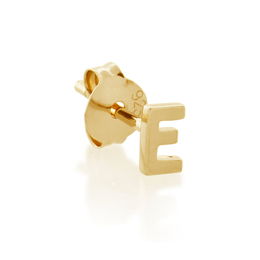 9ct Gold Petite Block Initial E Single Stud Earring