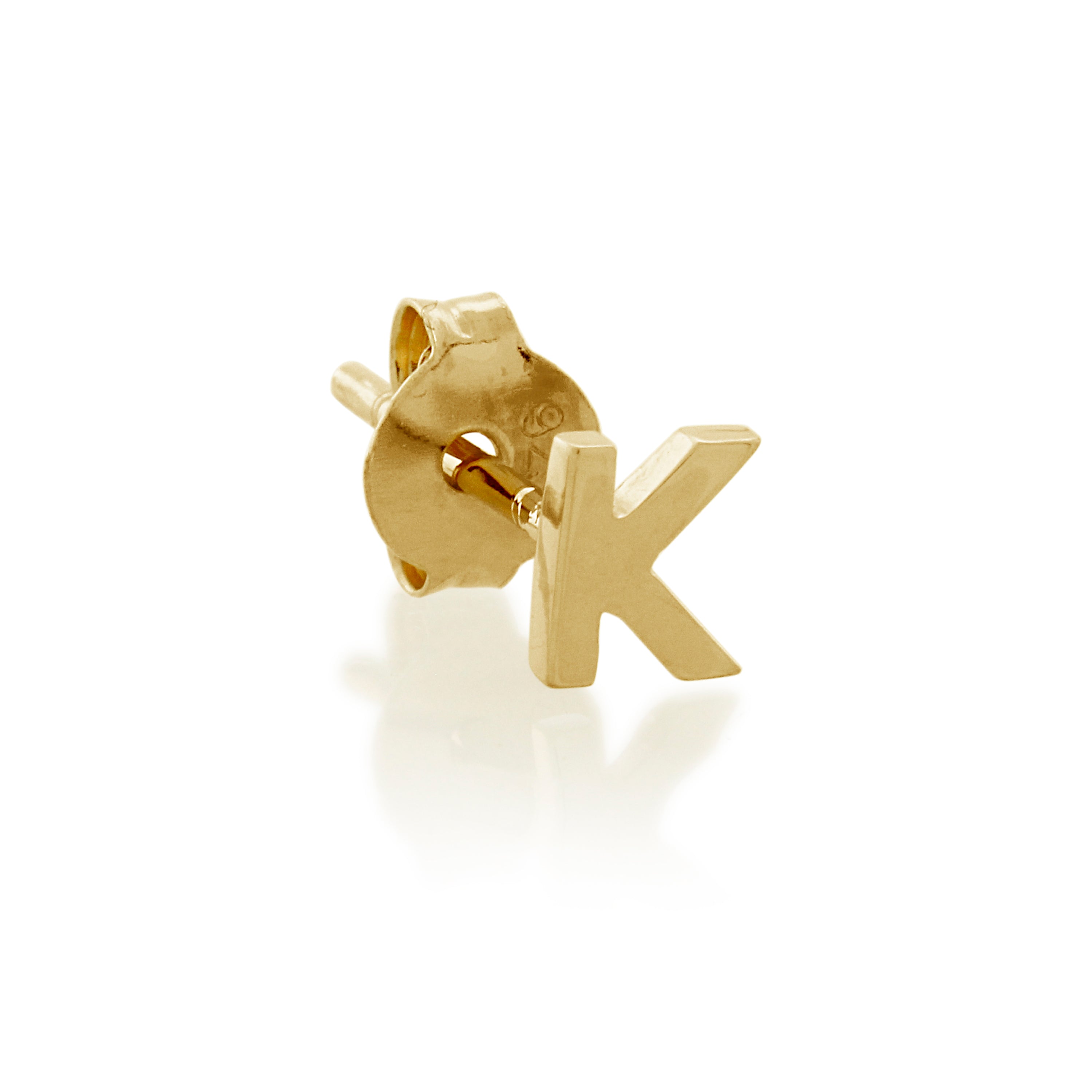 9ct Gold Petite Block Initial K Single Stud Earring