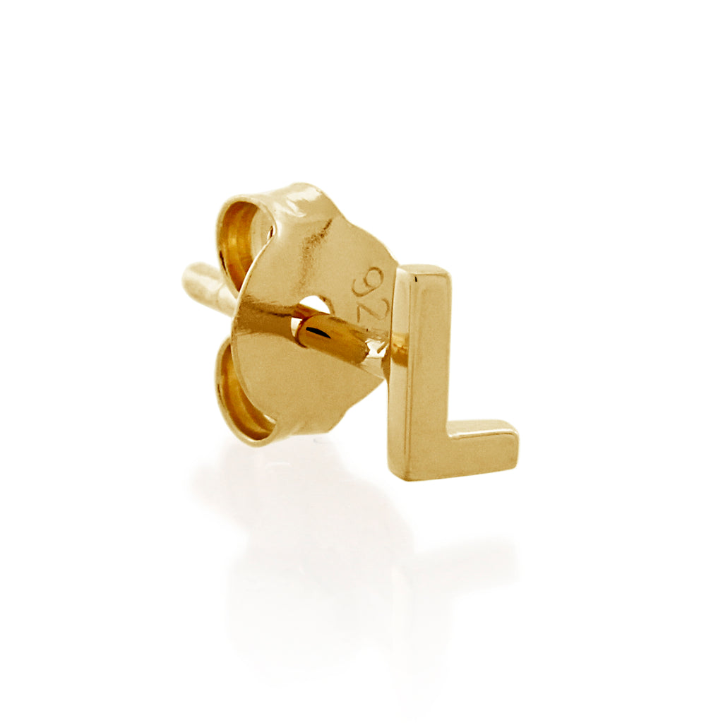 9ct Gold Petite Block Initial L Single Stud Earring