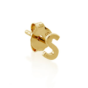 9ct Gold Petite Block Initial S Single Stud Earring