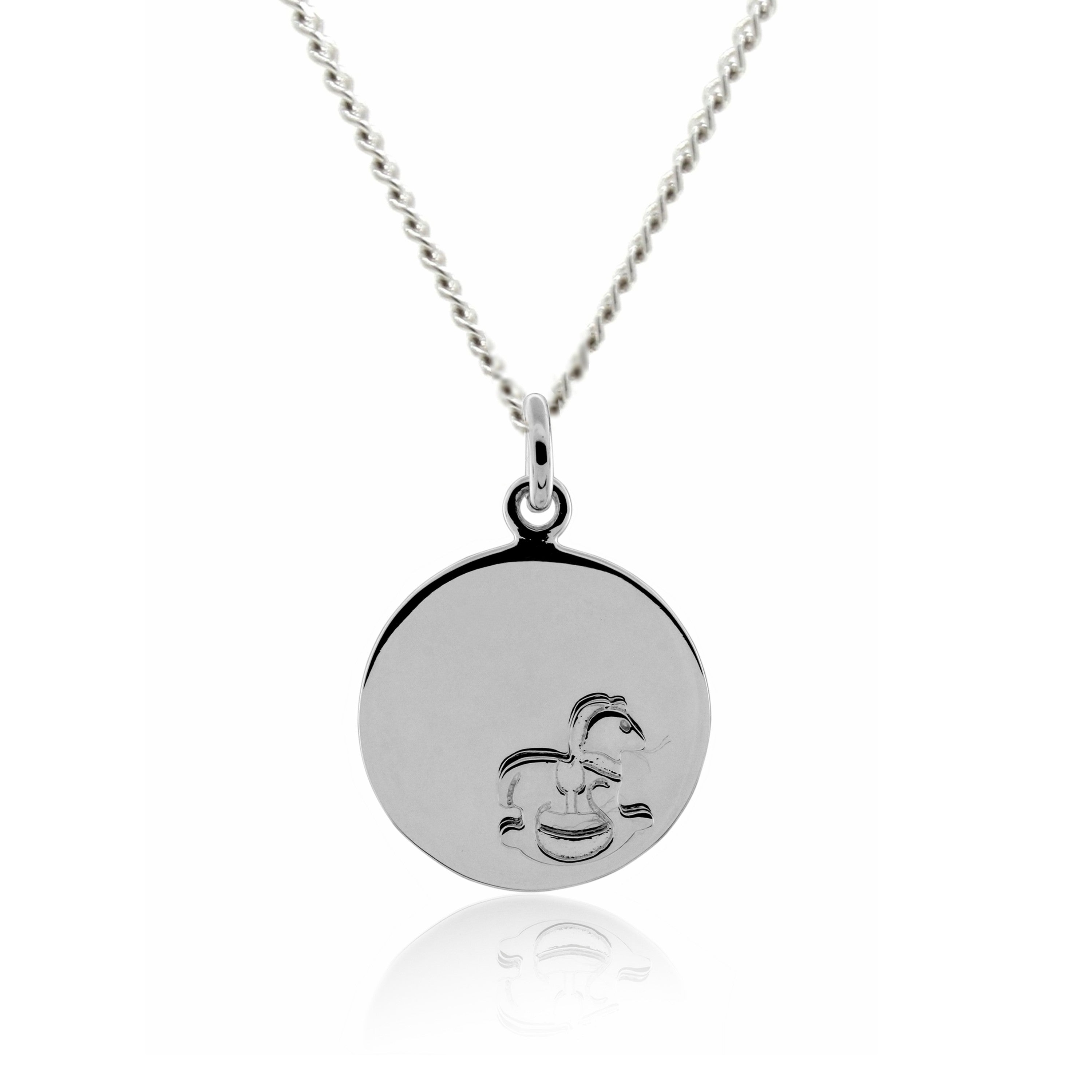 Sterling Silver Baby Rocking Horse Disc Pendant & Chain