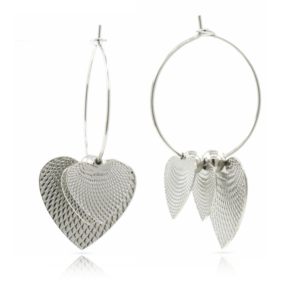 Heart Silver Tone Brass Fashion Hoop Earrings