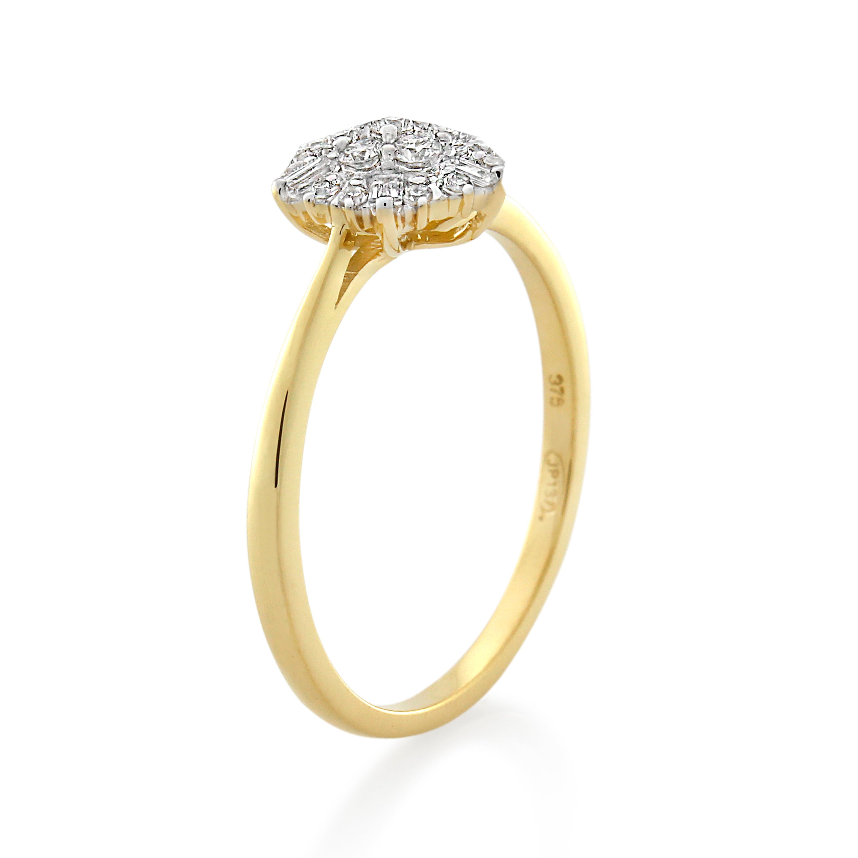 9ct Yellow Gold Diamond Ladies Fancy Cluster Ring .33ct TW