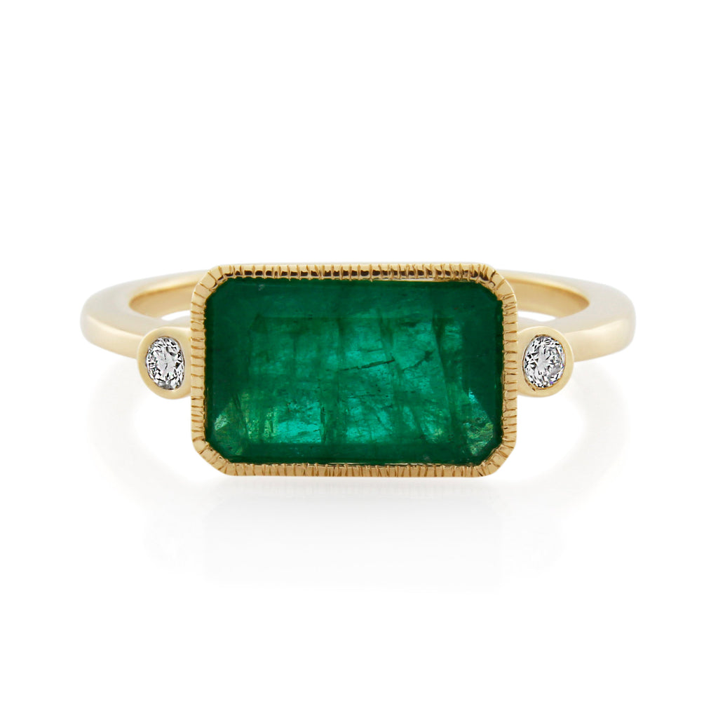 14ct Yellow Gold Emerald & Diamond Dress Ring