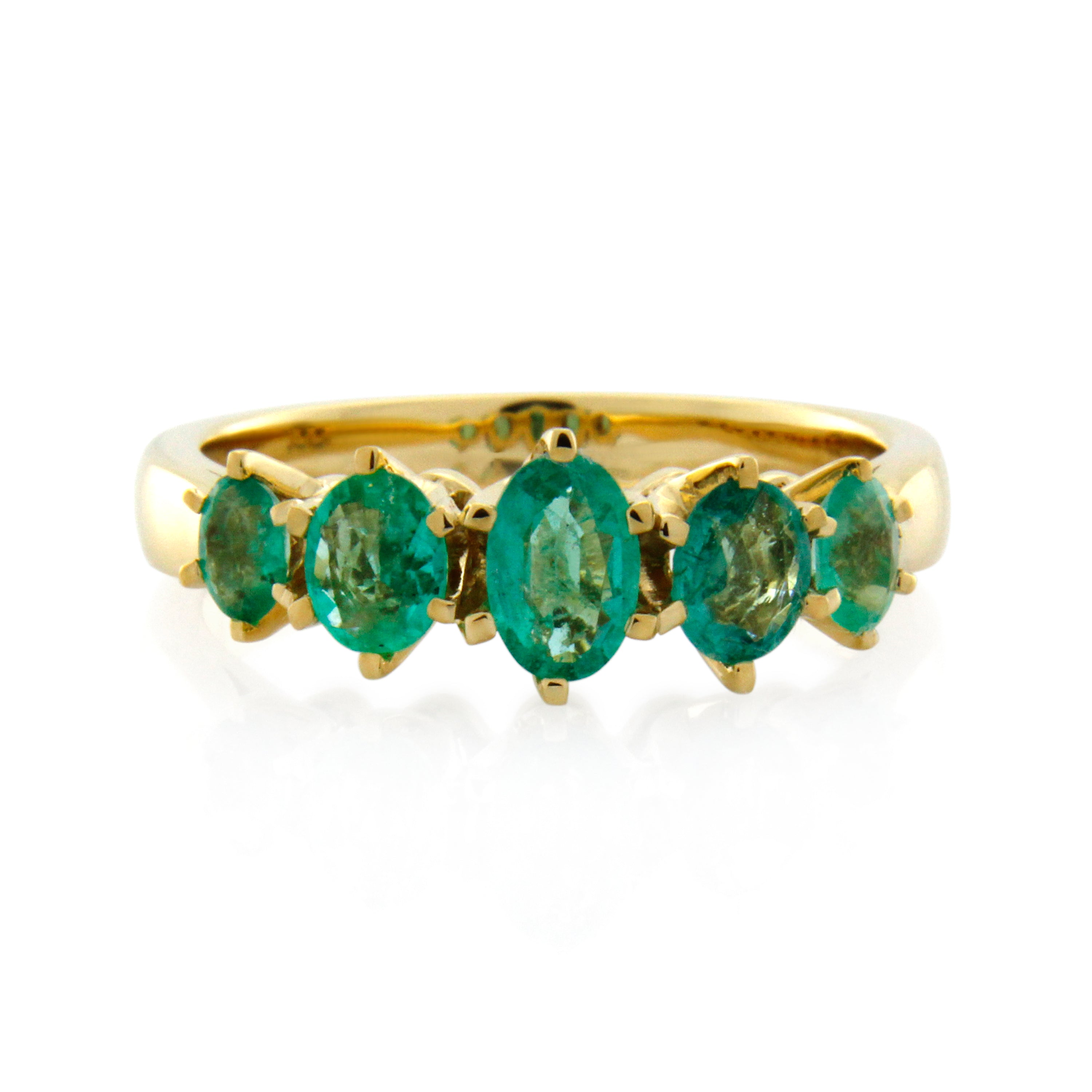18ct Yellow Gold Natural Emerald 5 Stone Ring