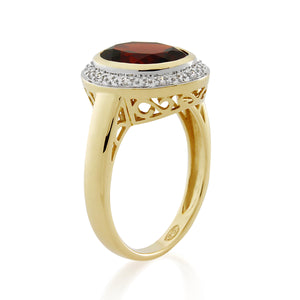 9ct Yellow Gold Garnet & Diamond Ring