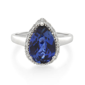 9ct White Gold Created Blue Sapphire & Diamond Ring