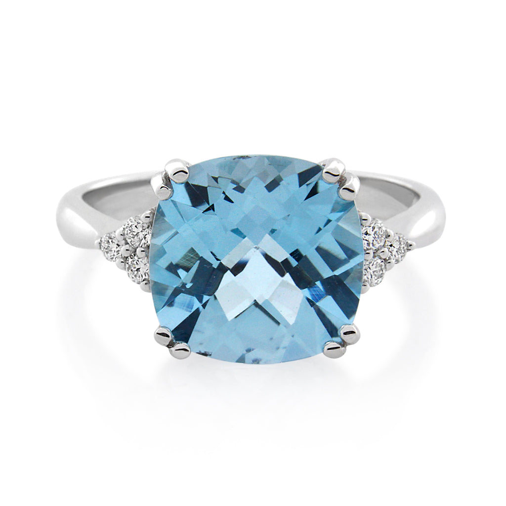 9ct White Gold Blue Topaz & Diamond Dress Ring .10ct TW