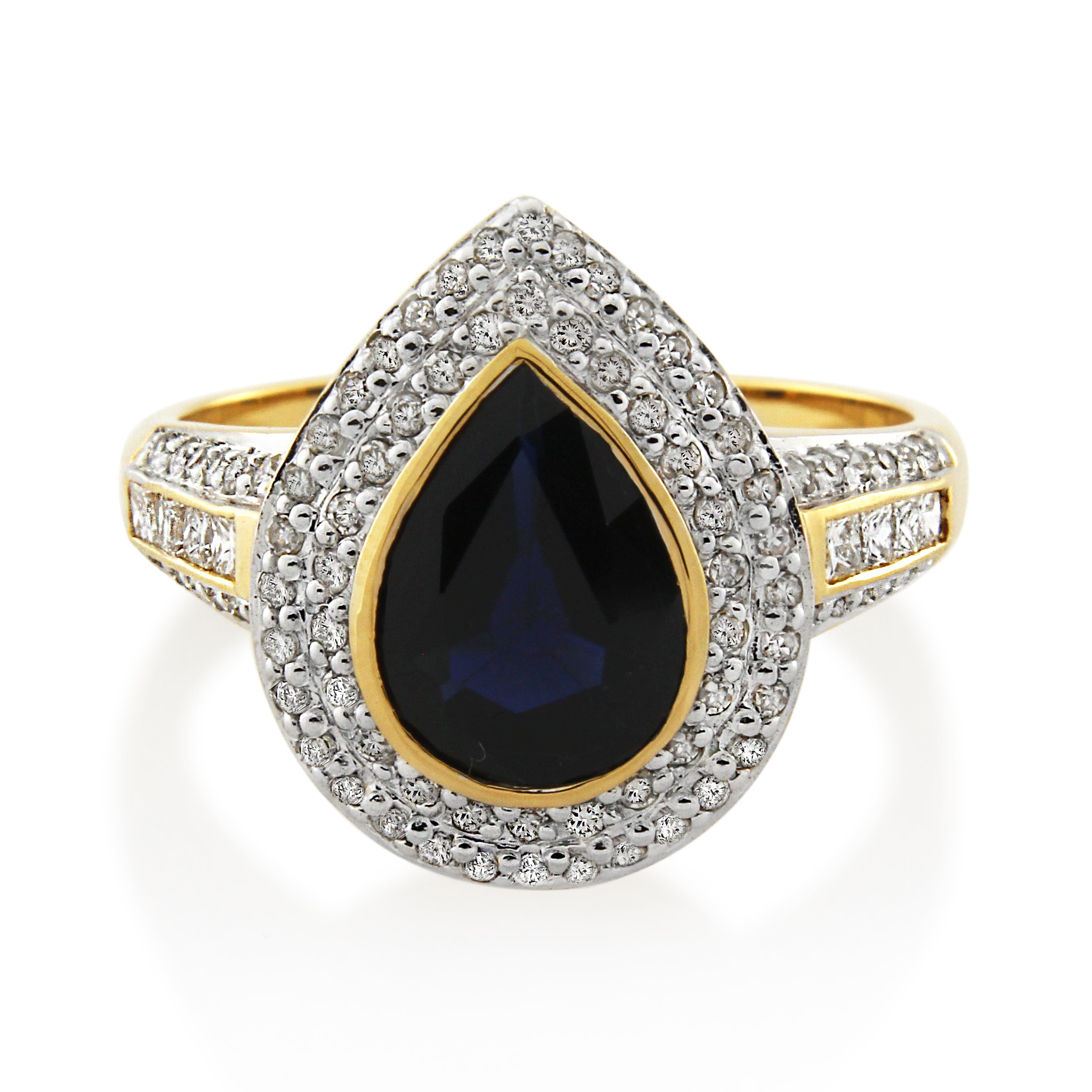 18ct Gold Sapphire & Diamond Pear Shaped Ring .51ct TW