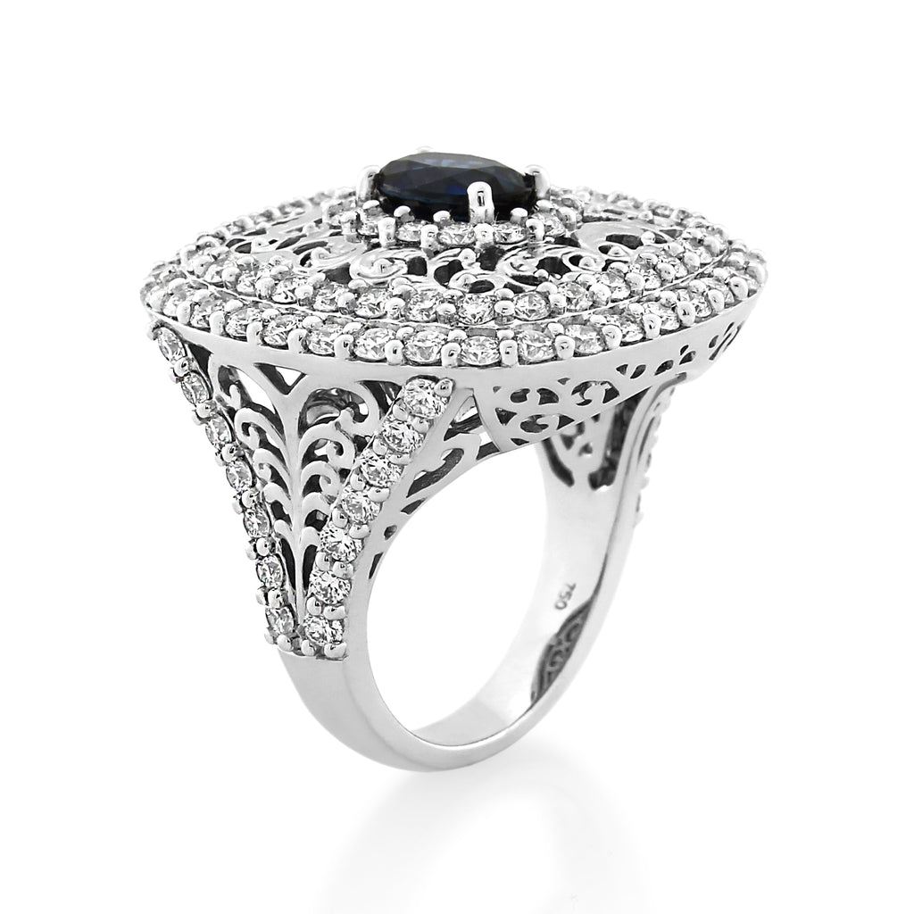 18ct White Gold Sapphire & Diamond Dress Ring 2.29ct TW