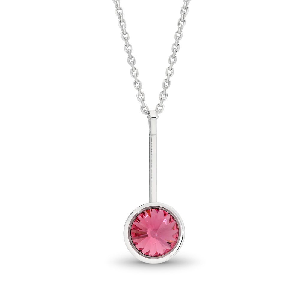 Davvero Sterling Silver Austrian Crystal Round Pendant & Chain