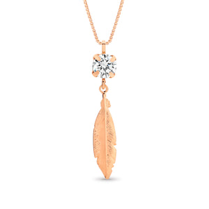 Sterling Silver Rose Gold Plated Feather Pendant & Chain, by Davvero with Crystals from Swarovski®