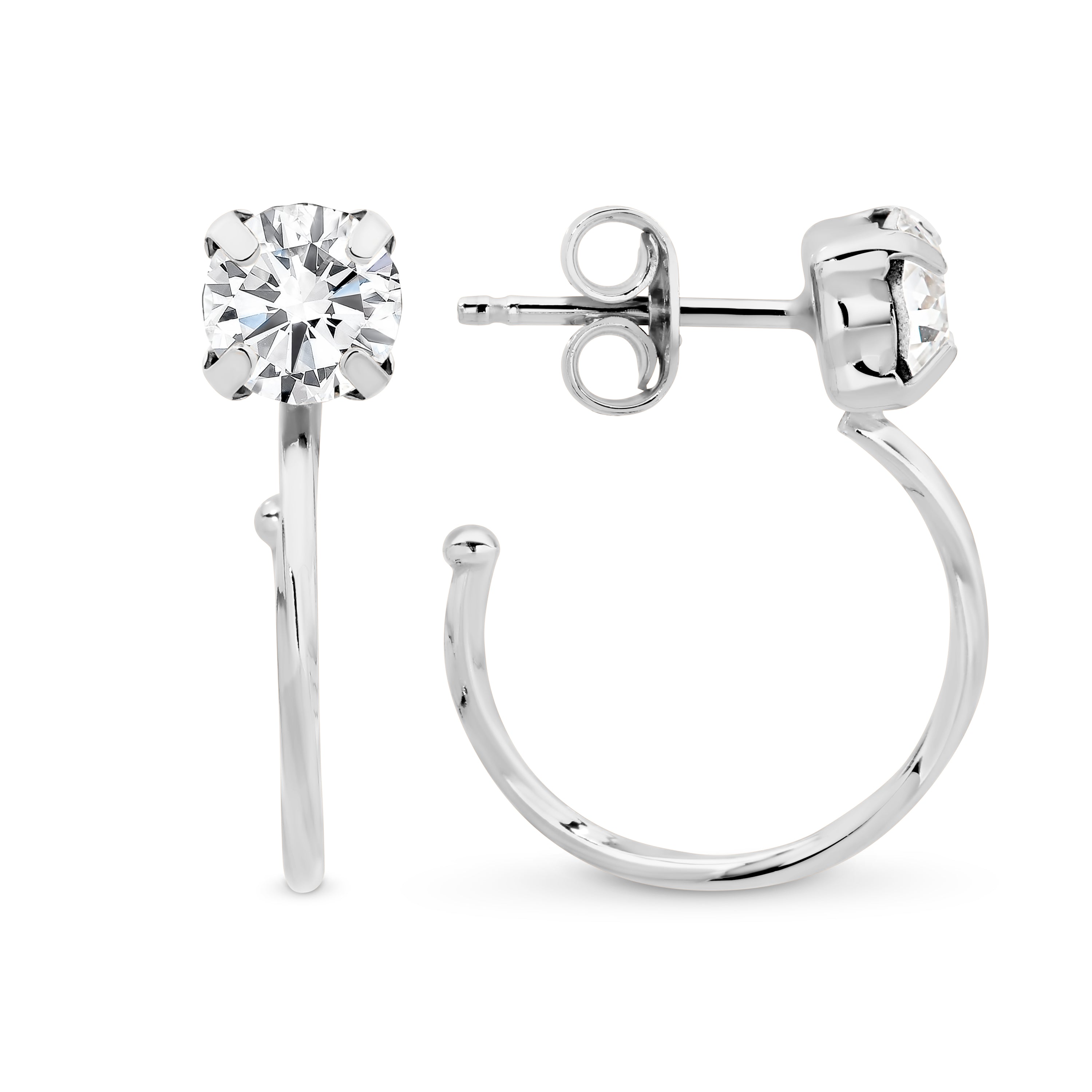 Sterling Silver Stud Hoop Earrings by Davvero with Crystals from Swarovski®