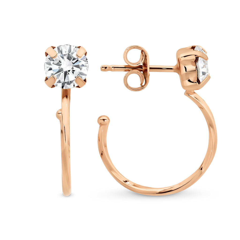 Davvero Sterling Silver Rose Gold Austrian Crystal Stud Hoop Earrings