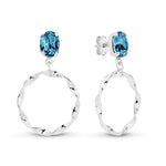 Sterling Silver Aqua Stud Circle Earrings by Davvero with Crystals from Swarovski®