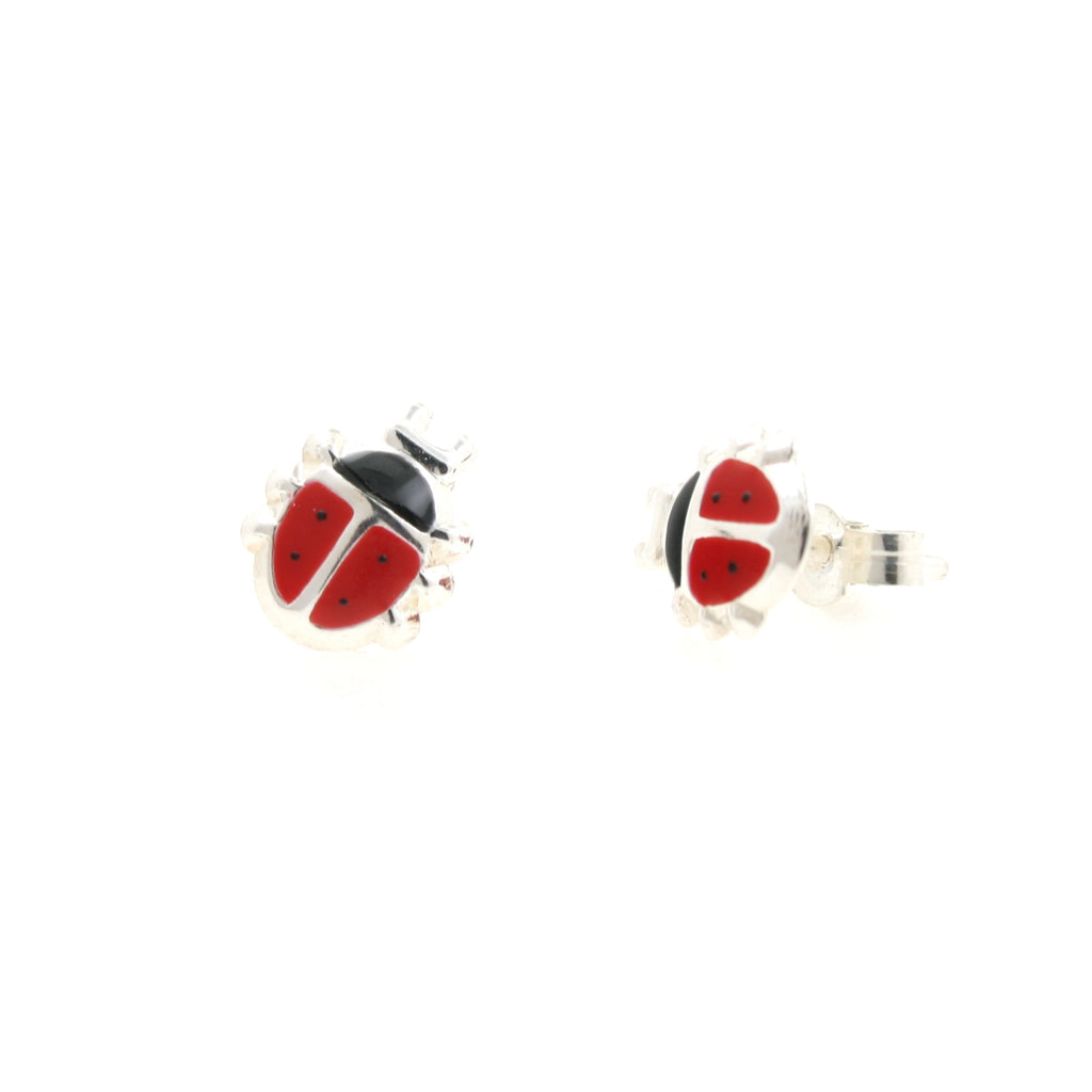 Sterling Silver Enamel Ladybug Earrings & Gift Box