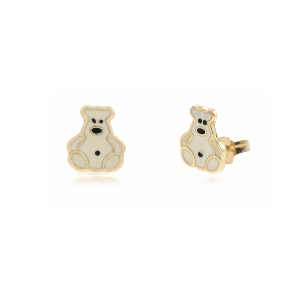 9ct Gold Enamel Polar Bear Earrings & Gift Box