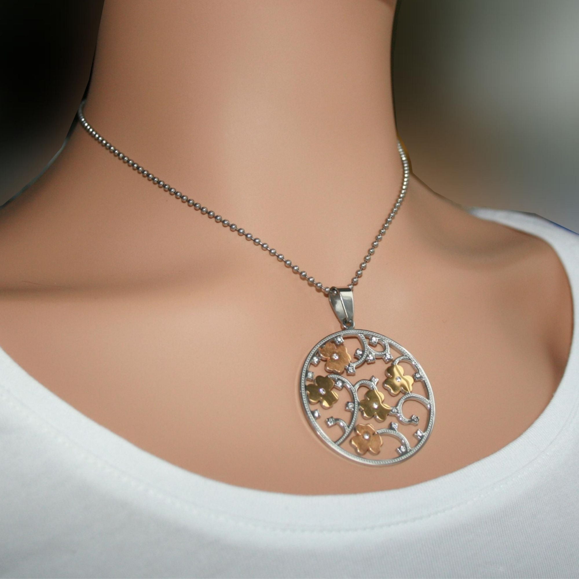 Stainless Steel Two Tone Flower Pendant