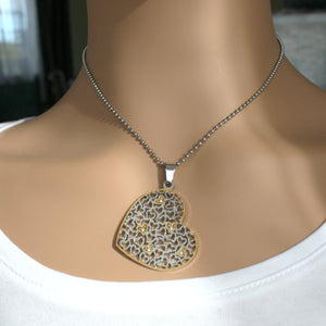 Stainless Steel Two Tone Heart in Heart Pendant