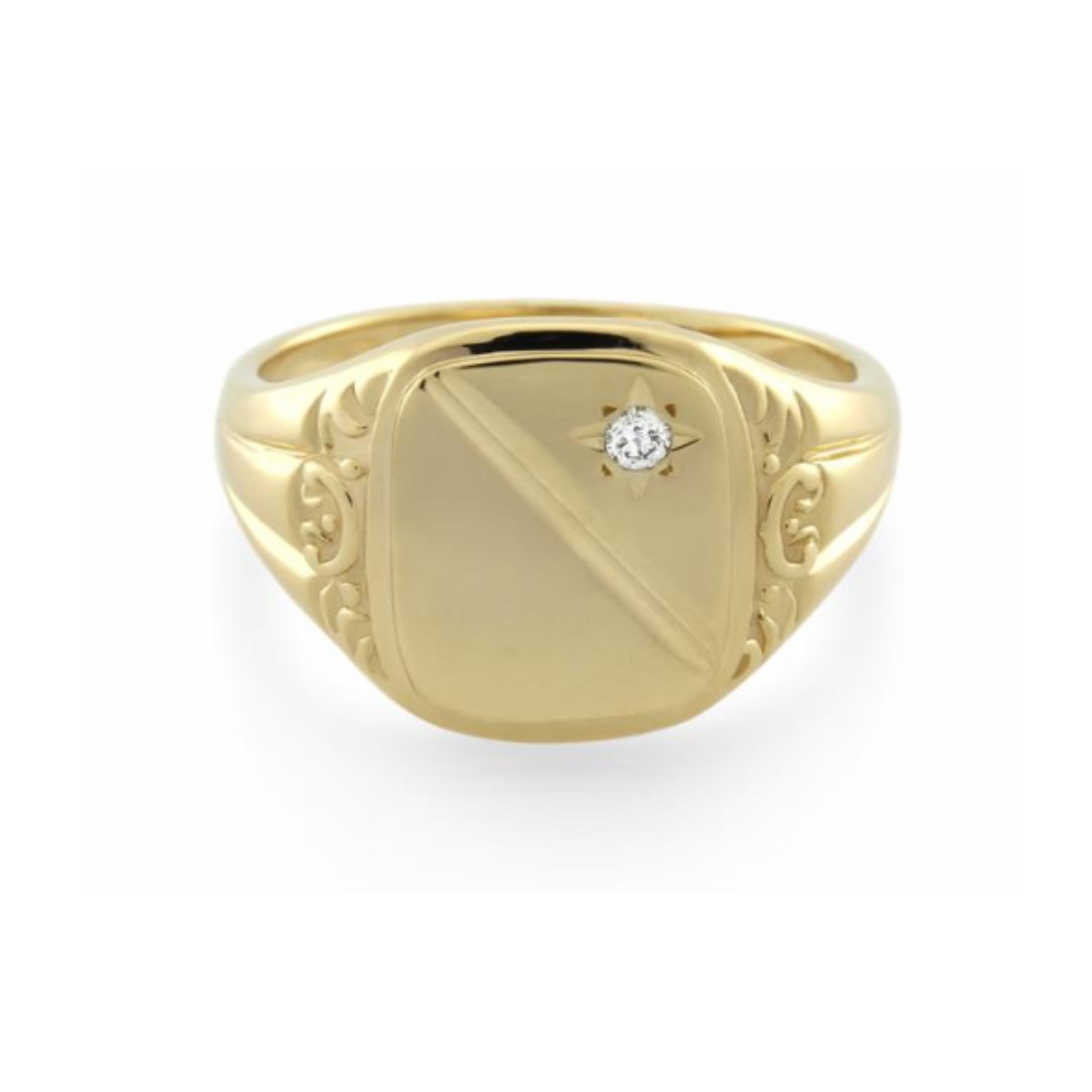 9ct Gold Diamond Set Square Signet Ring