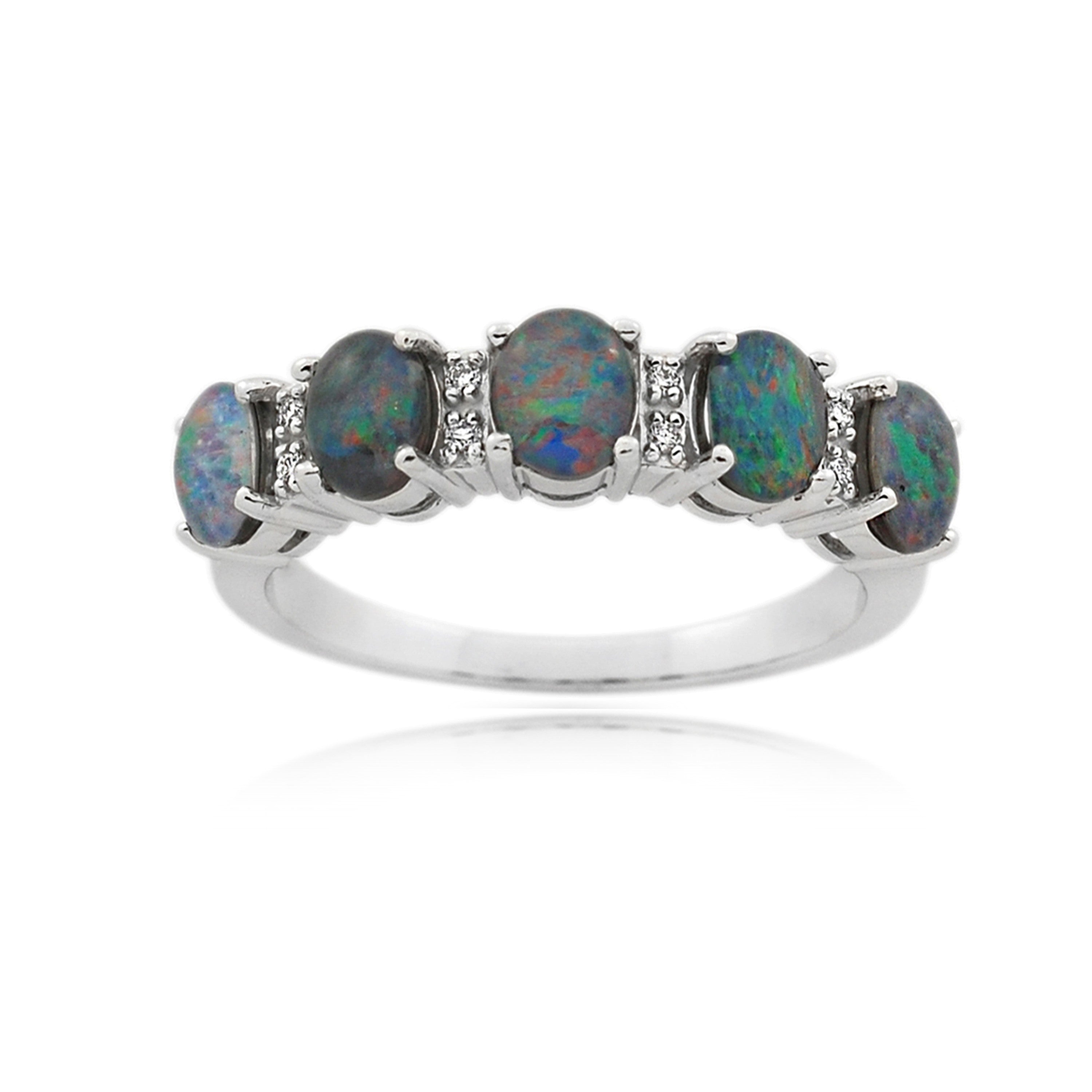 Sterling Silver Australian Opal & Diamond Ring