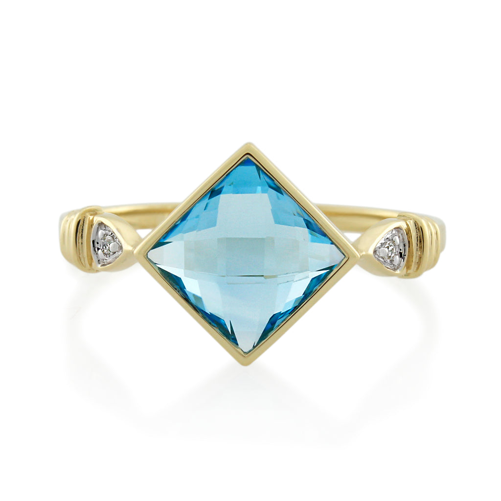 9ct Gold Blue Topaz & Diamond Ring