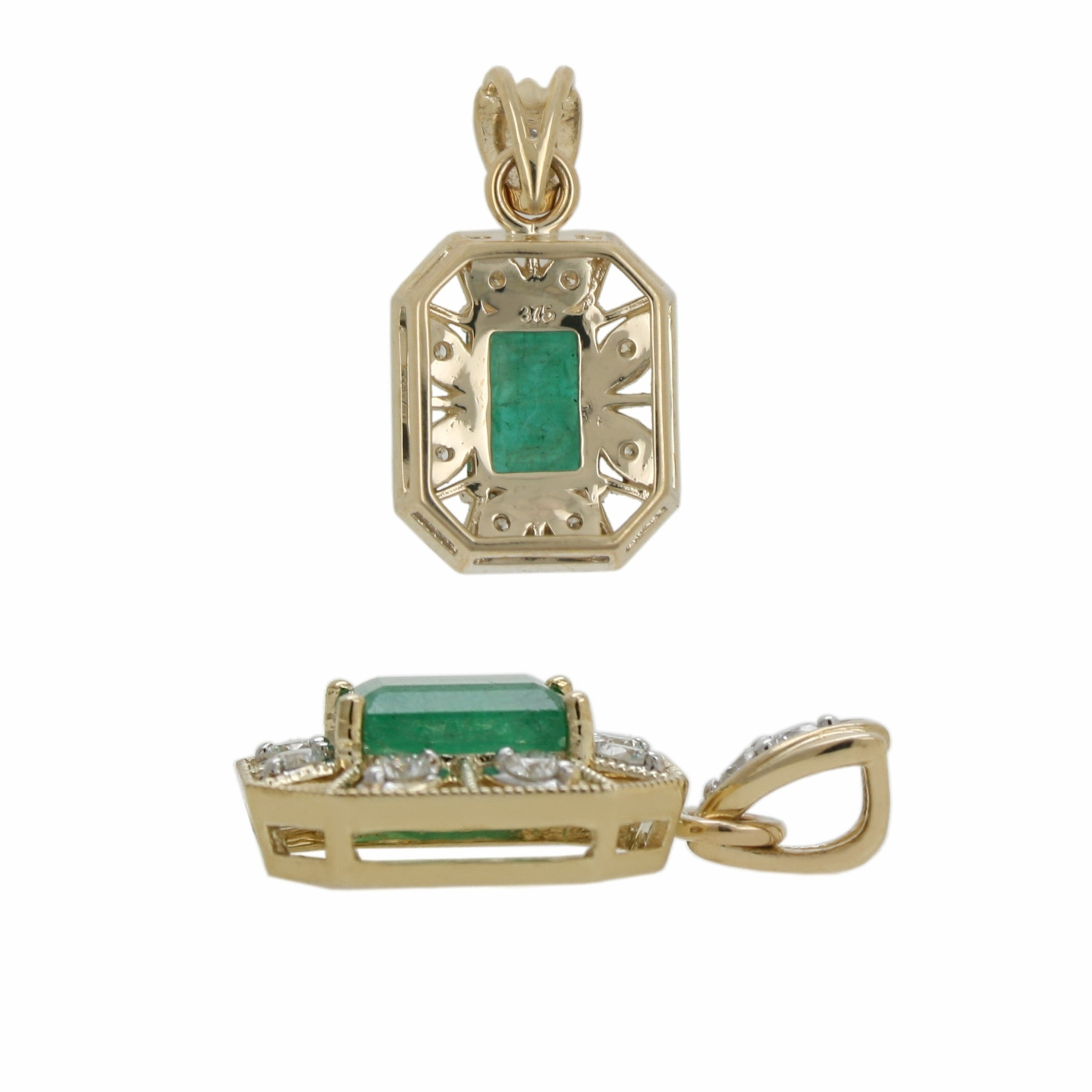 9ct Gold Natural Emerald & Diamond Pendant