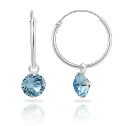 Sterling Silver Aqua Austrian Crystal Sleeper Earrings