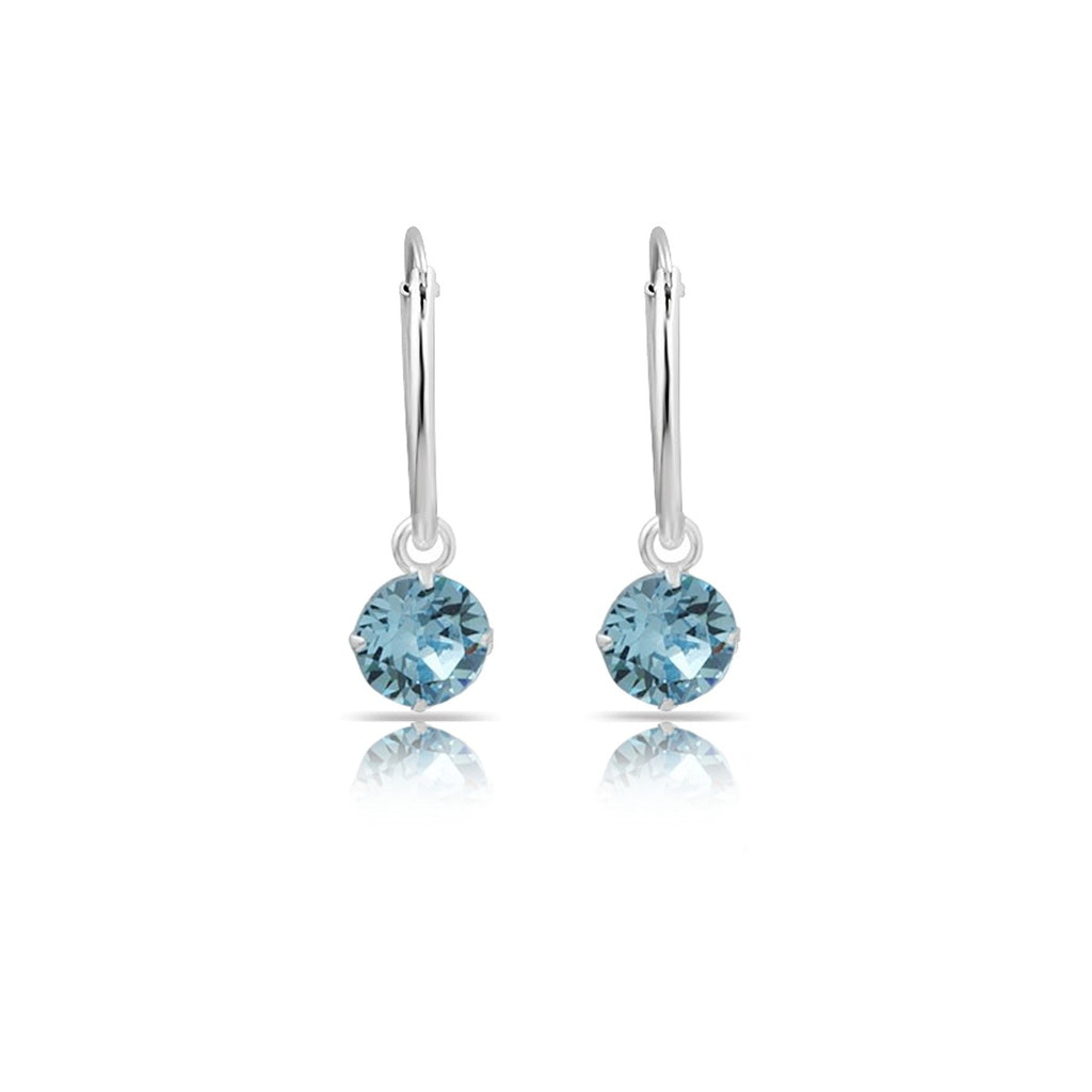 Sterling Silver Aqua Austrian Crystal Sleeper Earrings