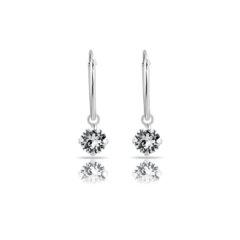 Sterling Silver Sleeper Earrings with Clear Austrian Crystals