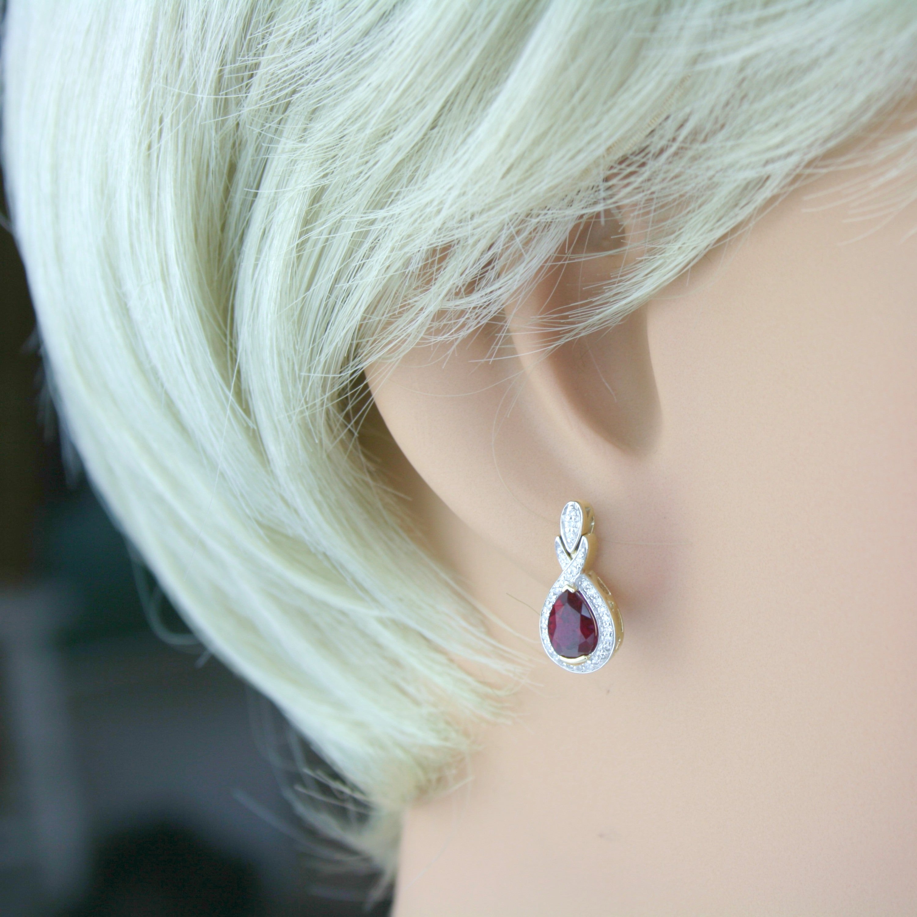 9ct Created Ruby & Diamond Drop Stud Earrings
