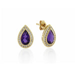 9ct Dark Amethyst & Diamond Pear Shaped Earrings