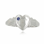 Sterling Silver Created Sapphire Heart Signet Ring
