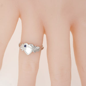 Sterling Silver Created Sapphire Heart Signet Ring
