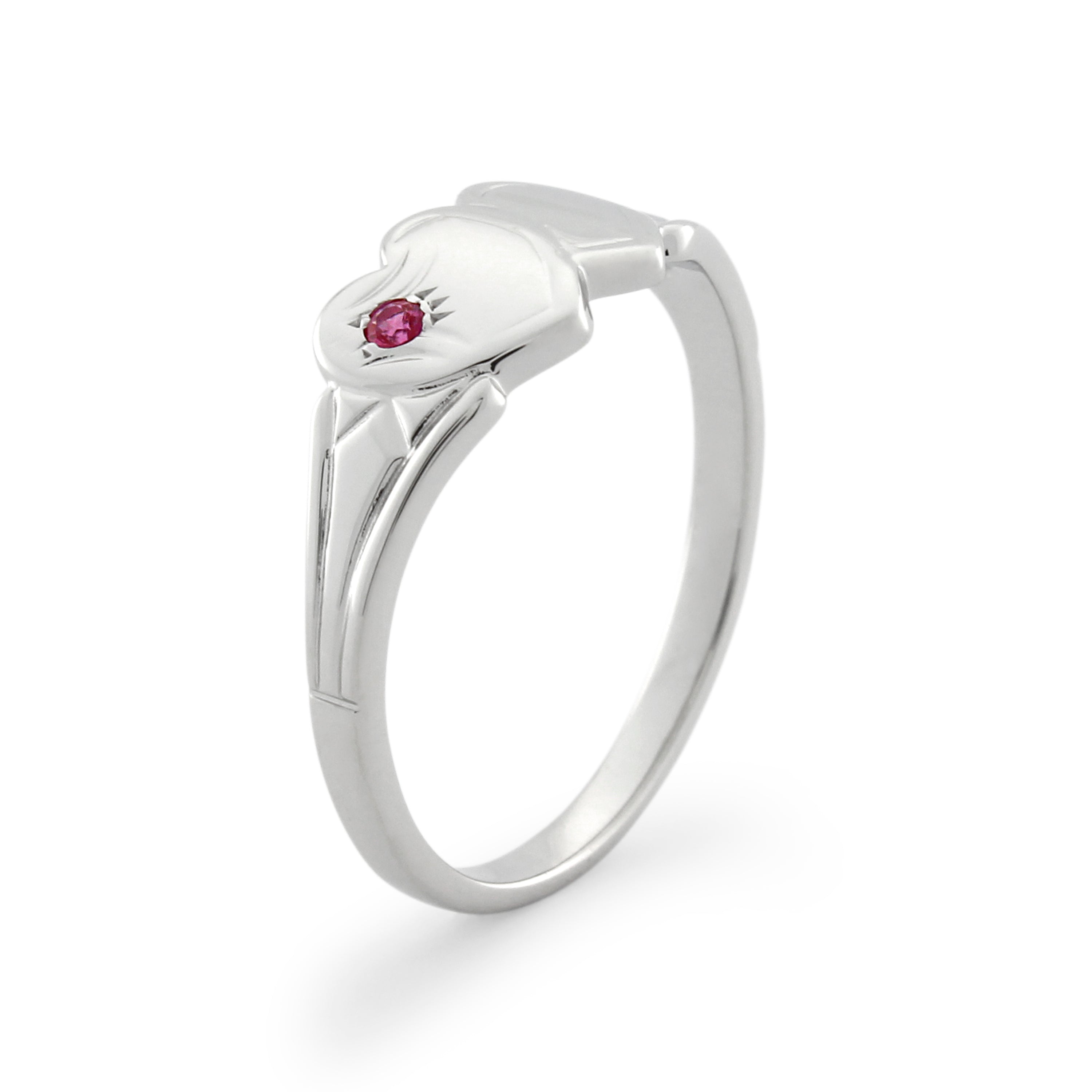 Sterling Silver Created Ruby Double Heart Signet Ring
