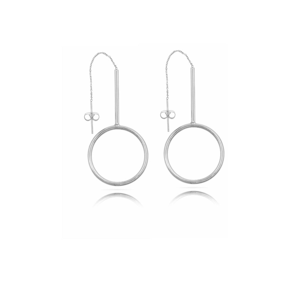 Stainless Steel Silver Toned Circle Chain Thread Earrings