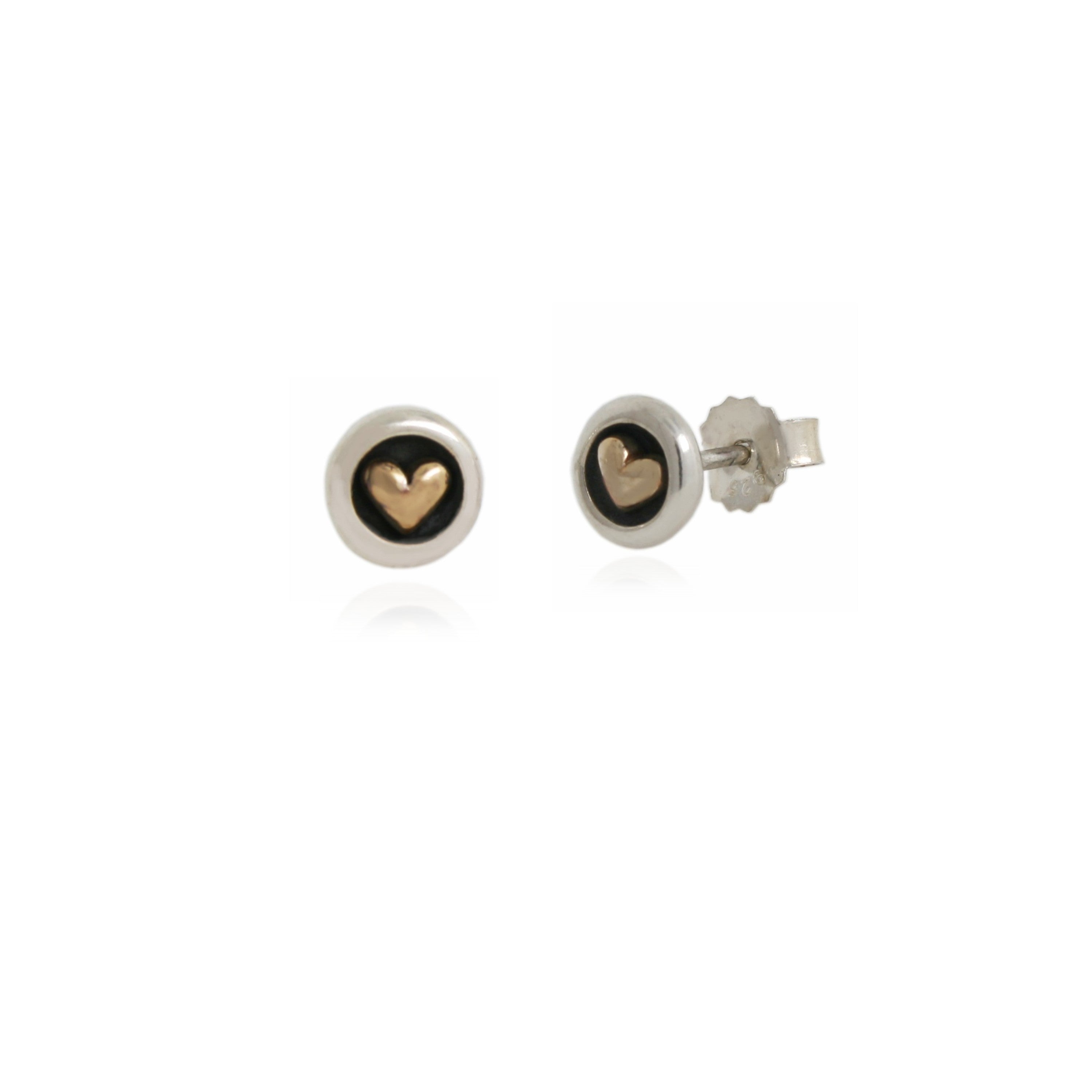Pandora Silver & Solid 14k Gold Heart Bevel Stud Earrings