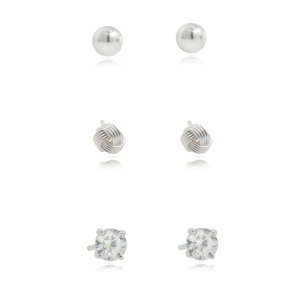 Sterling Silver Set of 3 Stud Earrings