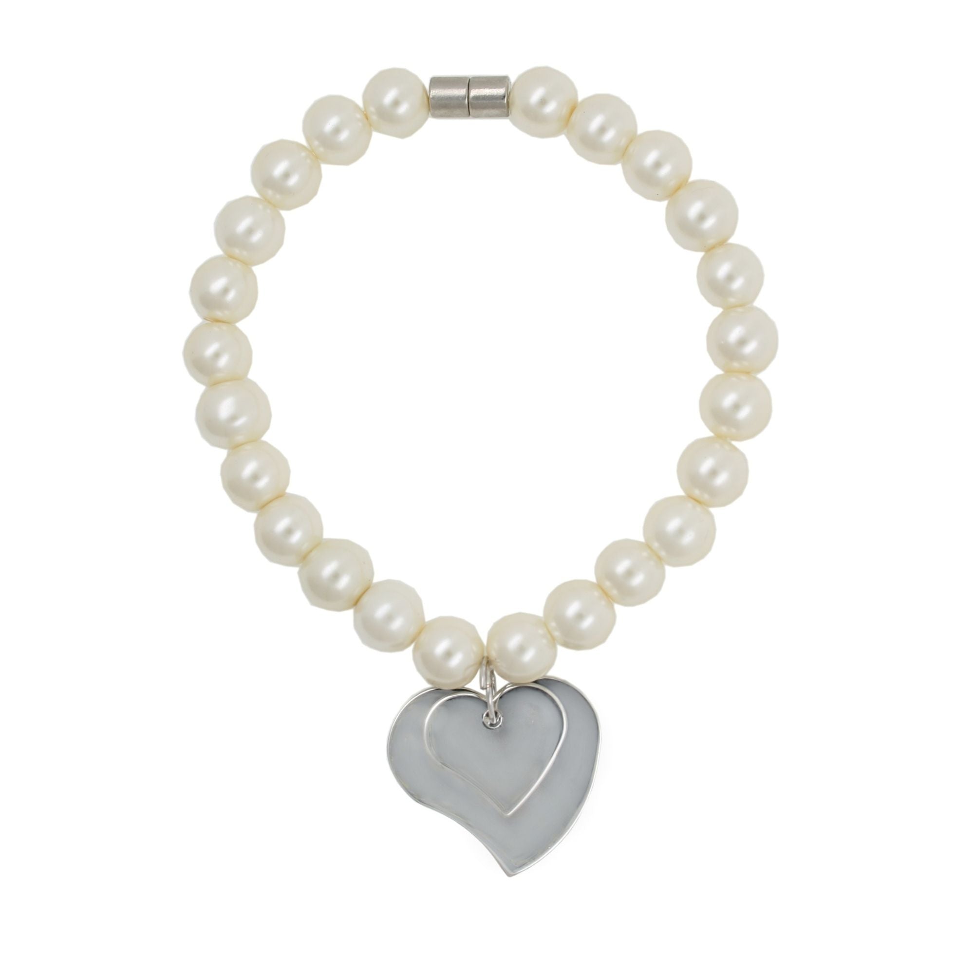 Faux Pearl Bracelet & Silver Toned Heart