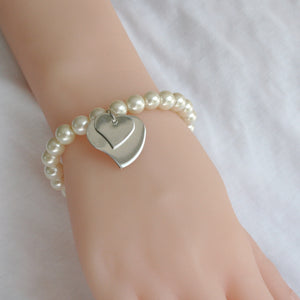 Faux Pearl Bracelet & Silver Toned Heart