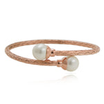 Sterling Silver Rose Gold Plated Pearl Torque Bangle