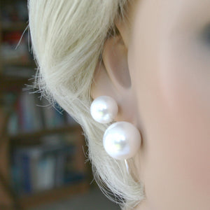 Sterling Silver Front/Back Faux Pearl Earrings