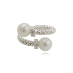 Sterling Silver Pearl & Crystal Crossover Ring
